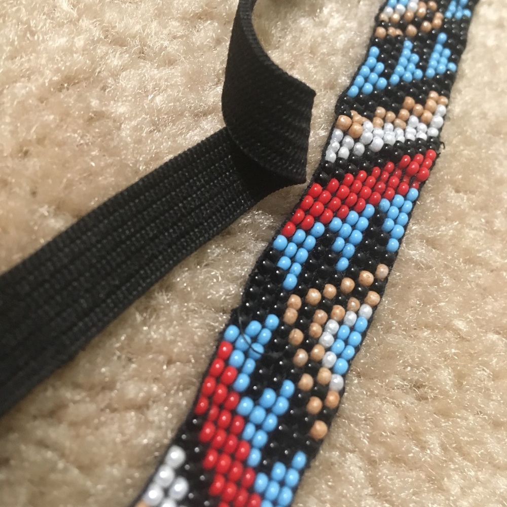 BEATIFUL Blue and Red Beaded Elastic Headband